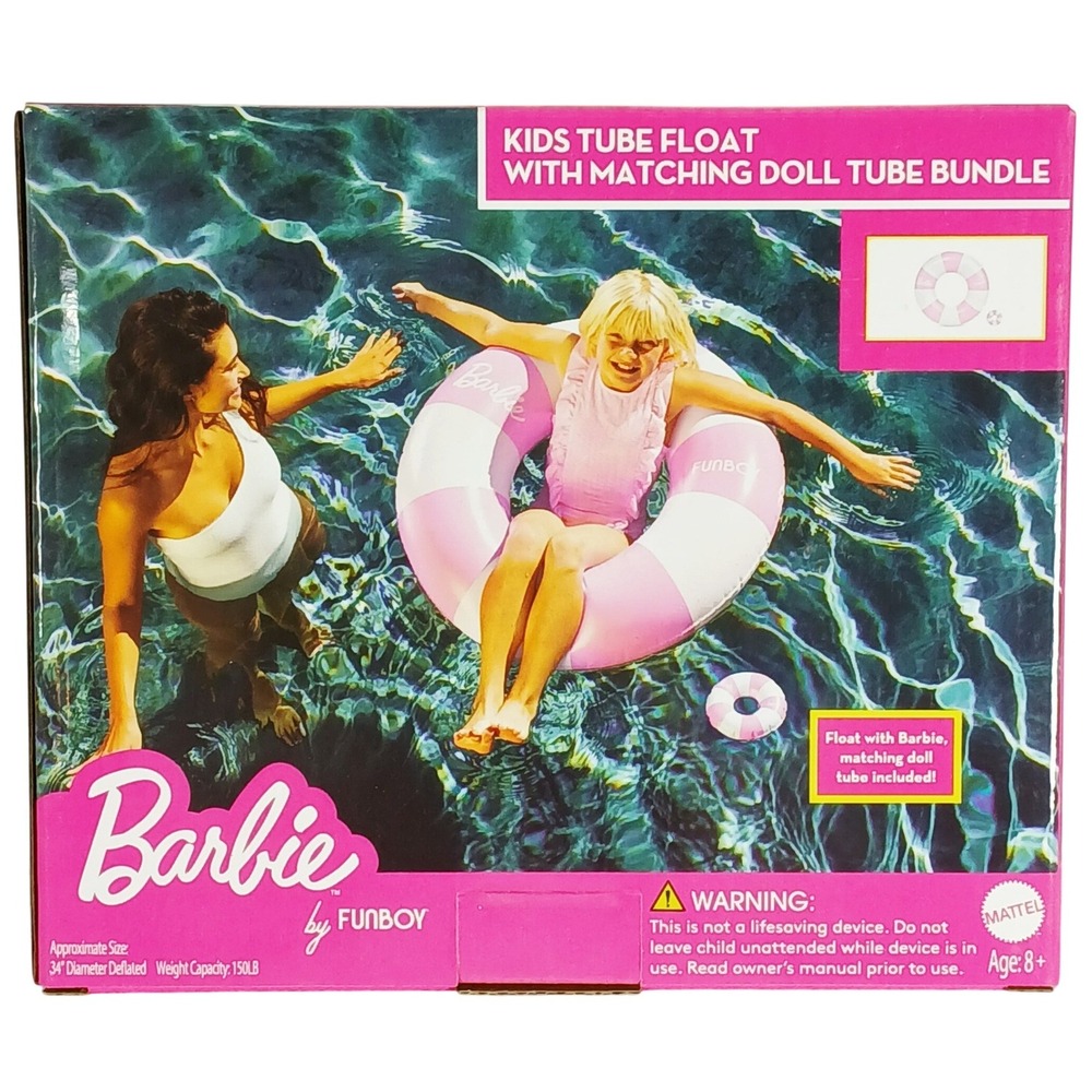 Barbie Kids Pool Tube Float & Matching Doll Tube Pink‎ Stripe NIB Barbiecore